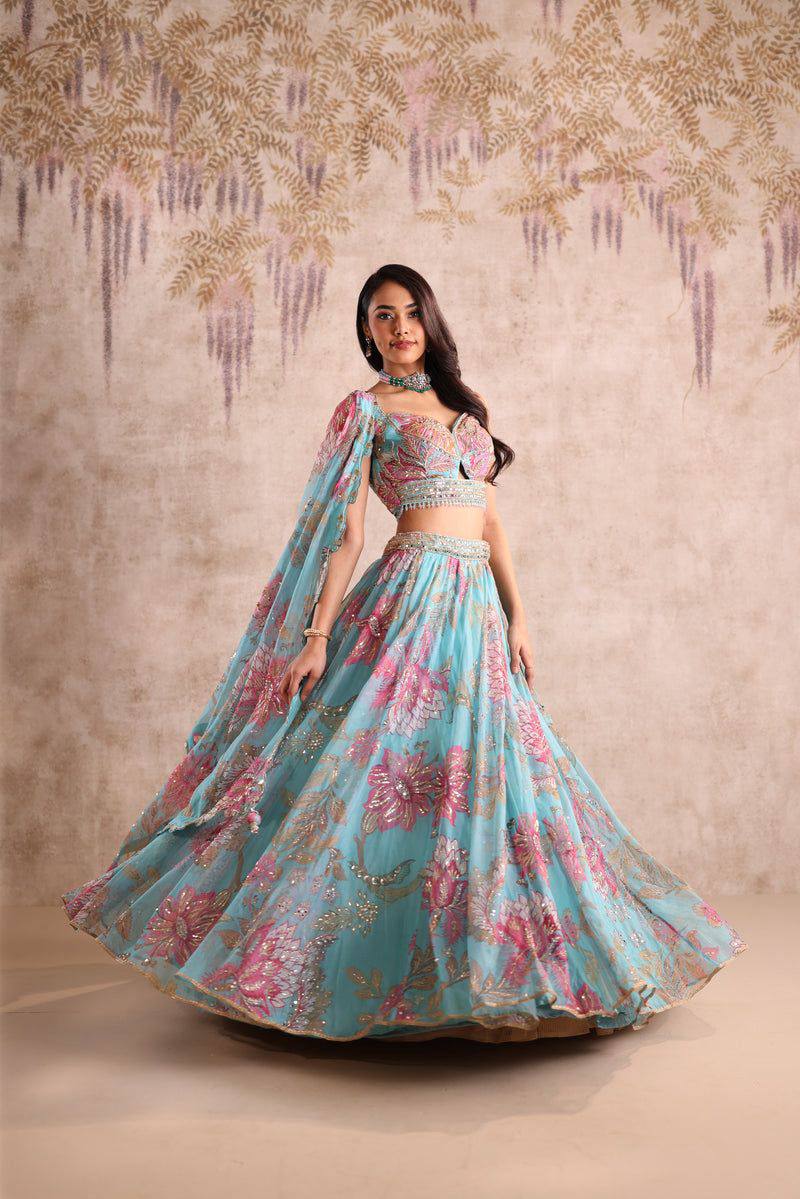 Premium Tabby Silk Lehenga with Beads &amp; Digital Print Work &amp; Cancan Canvas Layers
