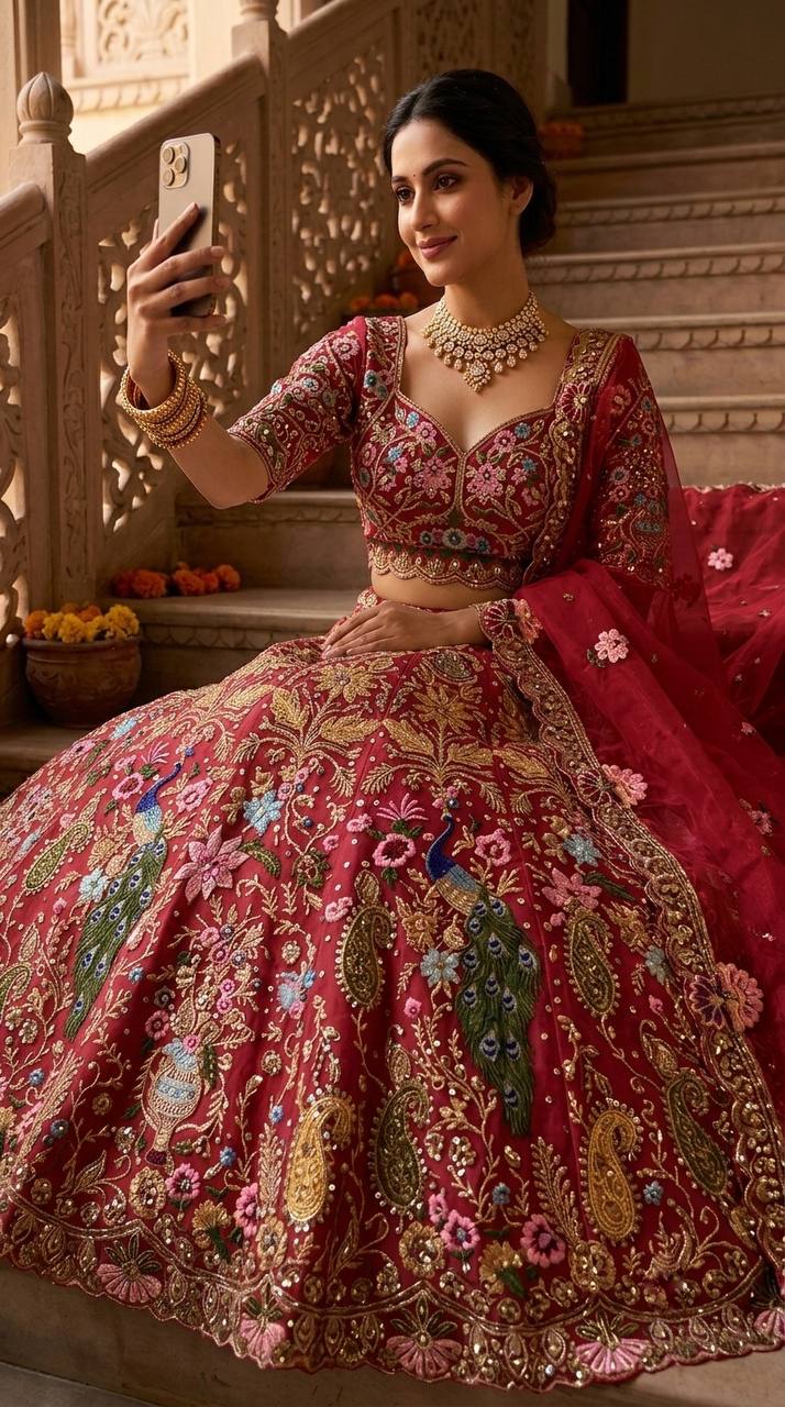 Fox Georgette Lehenga with Sequins Embroidery Work &amp; Cancan Canvas Layers | 4 Meter Flare | Semi-Stitched