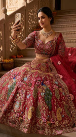 Fox Georgette Lehenga with Sequins Embroidery Work &amp; Cancan Canvas Layers | 4 Meter Flare | Semi-Stitched