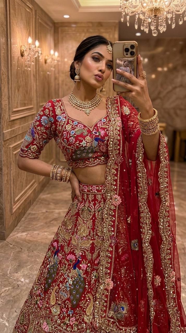 Fox Georgette Lehenga with Sequins Embroidery Work &amp; Cancan Canvas Layers | 4 Meter Flare | Semi-Stitched