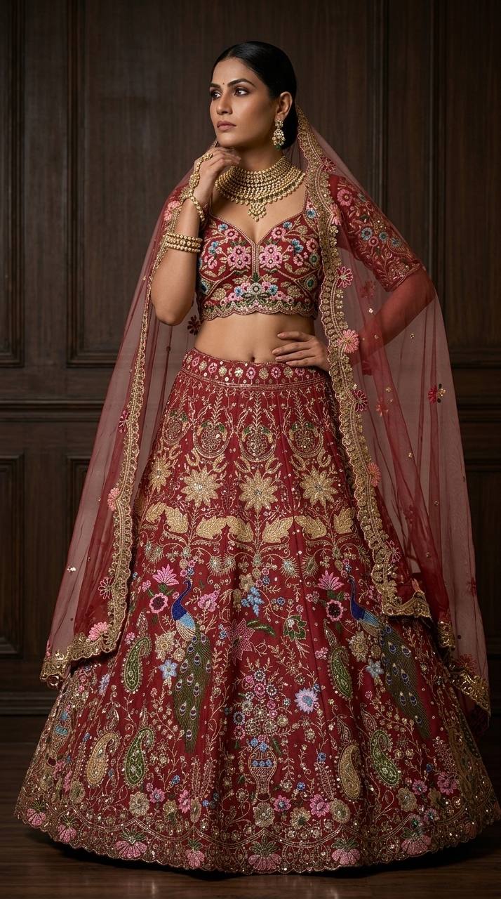 Fox Georgette Lehenga with Sequins Embroidery Work &amp; Cancan Canvas Layers | 4 Meter Flare | Semi-Stitched