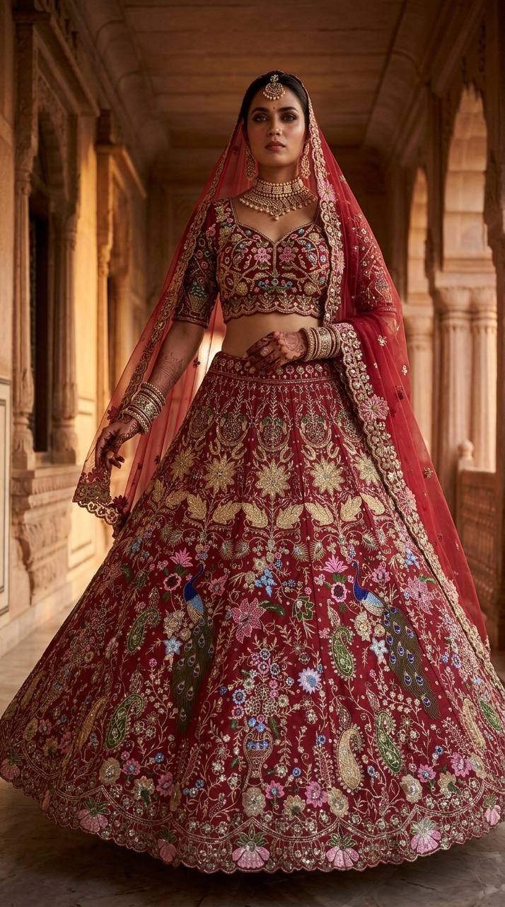 Fox Georgette Lehenga with Sequins Embroidery Work &amp; Cancan Canvas Layers | 4 Meter Flare | Semi-Stitched