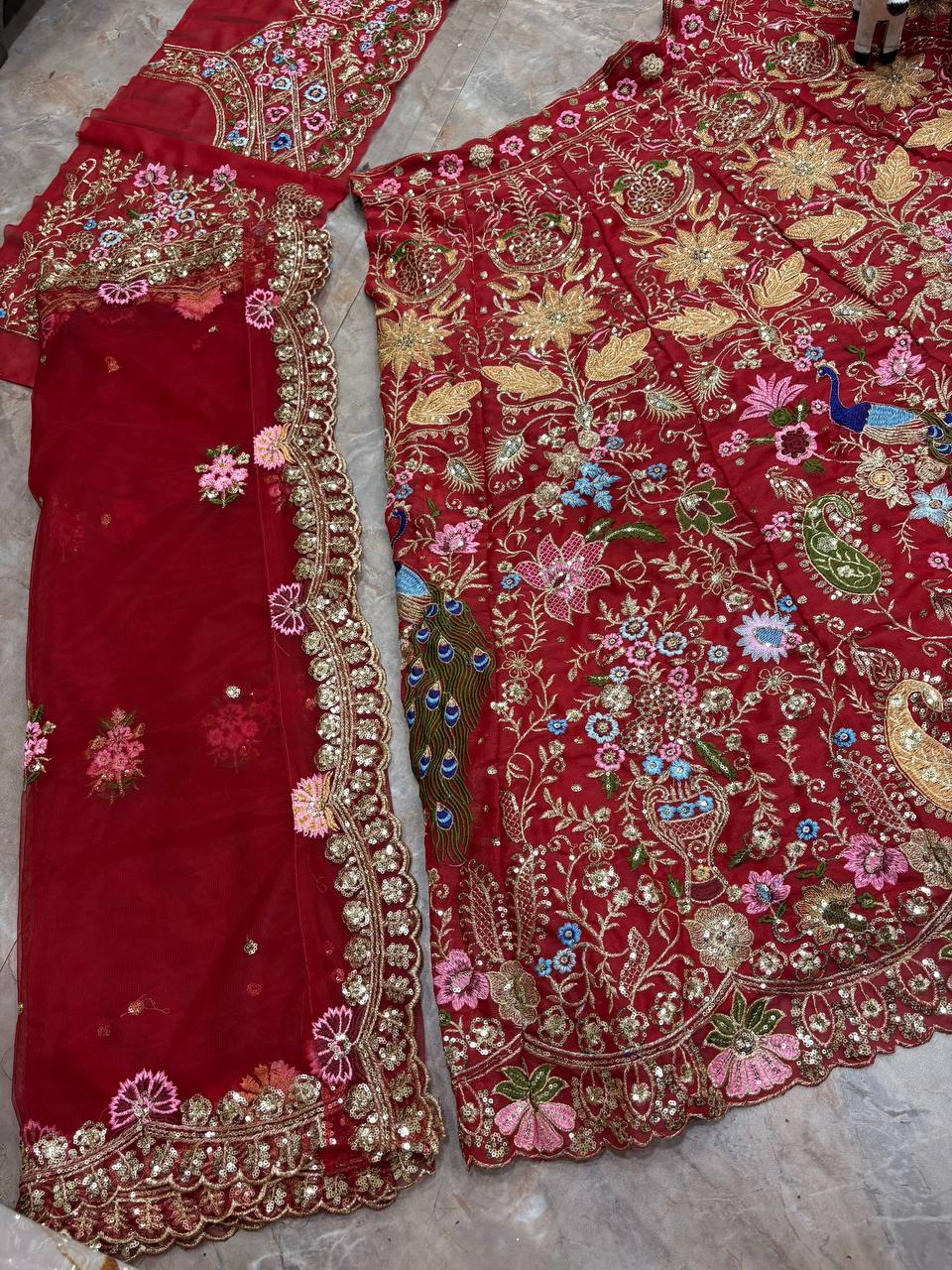 Fox Georgette Lehenga with Sequins Embroidery Work &amp; Cancan Canvas Layers | 4 Meter Flare | Semi-Stitched