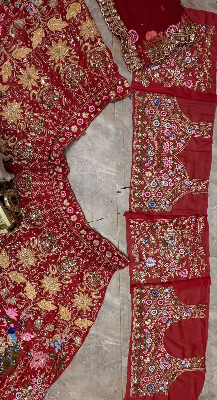 Fox Georgette Lehenga with Sequins Embroidery Work &amp; Cancan Canvas Layers | 4 Meter Flare | Semi-Stitched