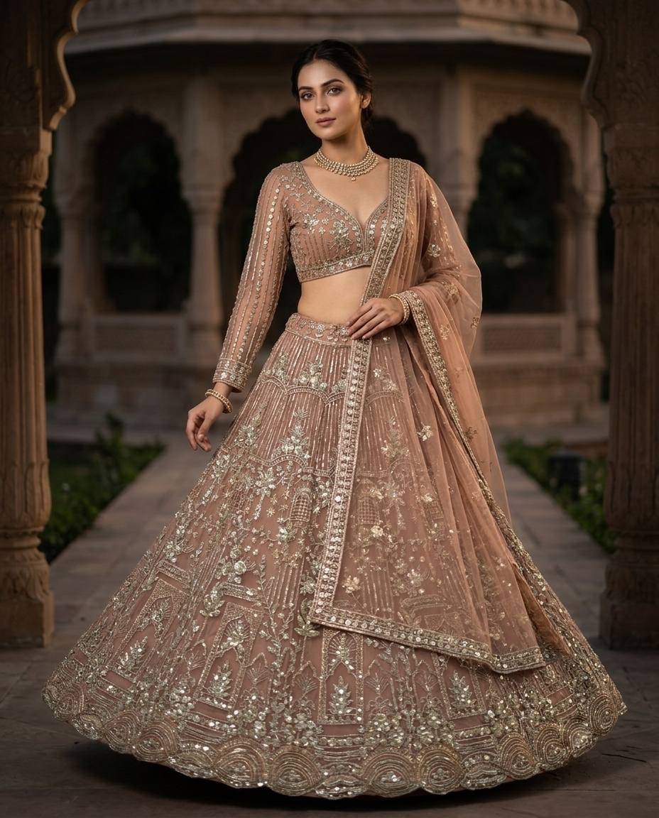 Soft Net Lehenga with Coding Sequins Work &amp; Cancan Canvas Layers | Semi-Stitched
