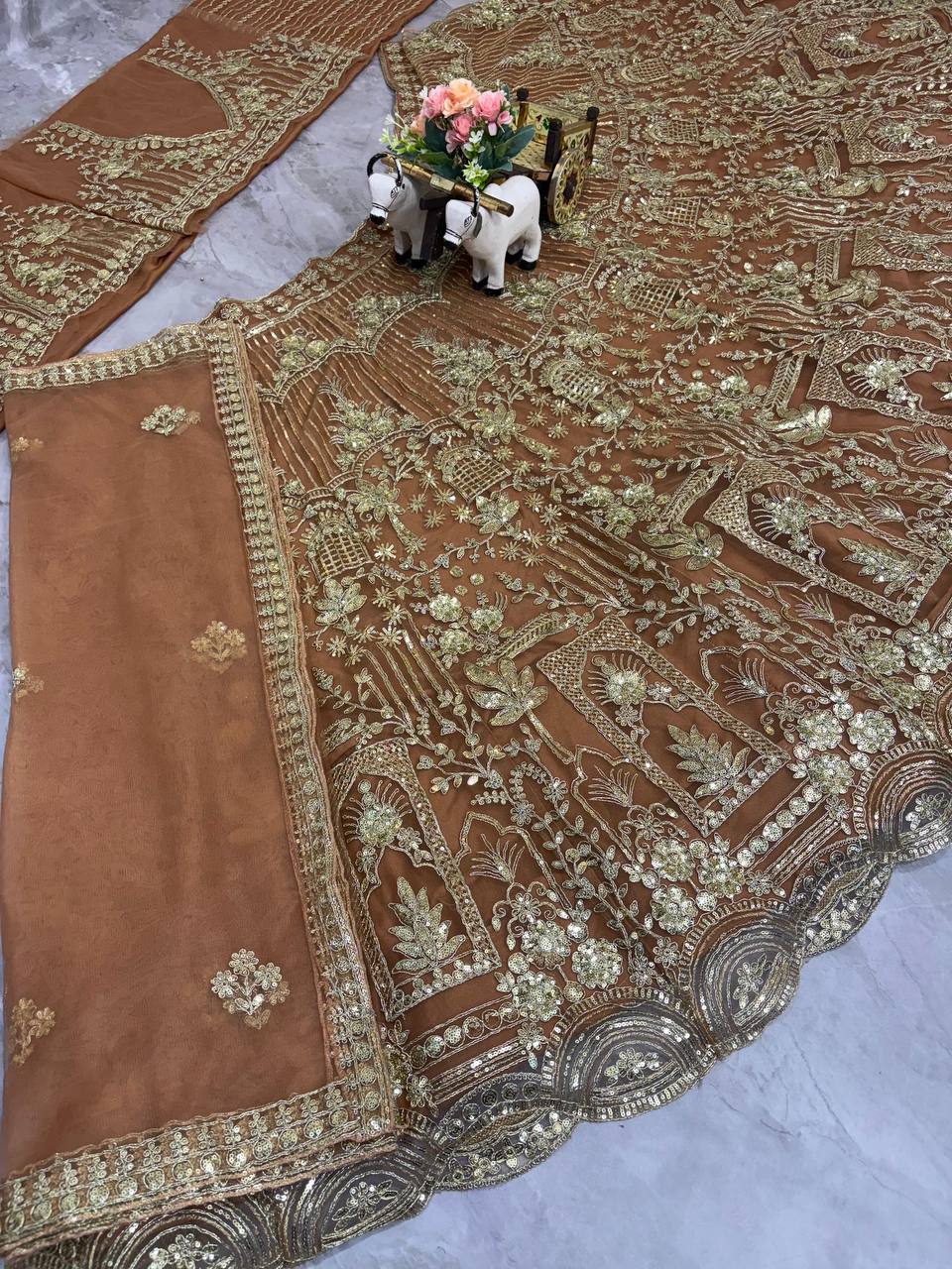 Soft Net Lehenga with Coding Sequins Work &amp; Cancan Canvas Layers | Semi-Stitched