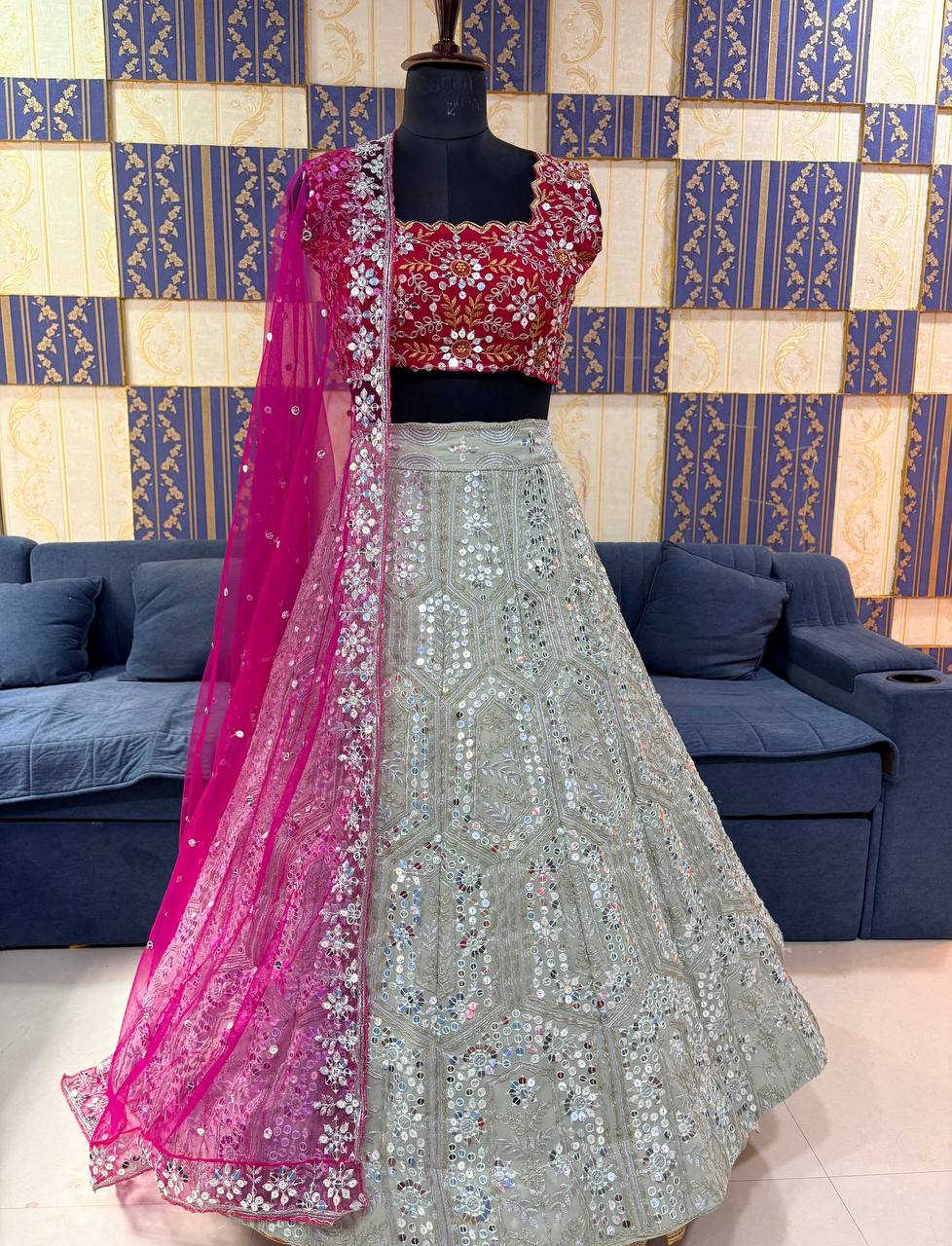 Georgette Sequins Embroidery Lehenga with Butterfly Net Dupatta