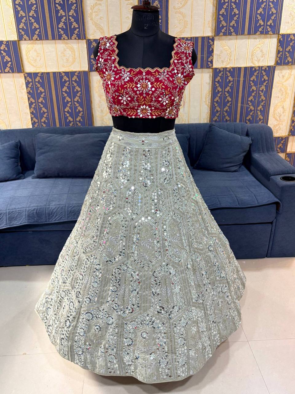 Georgette Sequins Embroidery Lehenga with Butterfly Net Dupatta