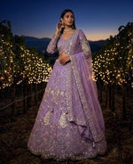Soft Butterfly Net Lehenga with Coding Sequins Work &amp; Cancan Canvas Layers | Lavender