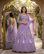 Soft Butterfly Net Lehenga with Coding Sequins Work &amp; Cancan Canvas Layers | Lavender