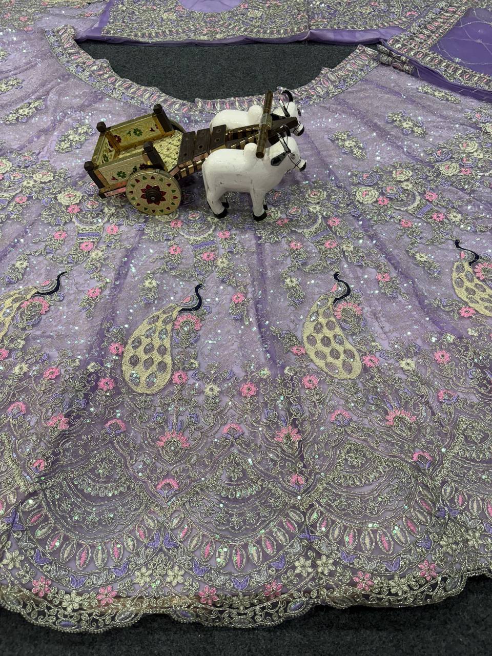 Soft Butterfly Net Lehenga with Coding Sequins Work &amp; Cancan Canvas Layers | Lavender