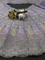 Soft Butterfly Net Lehenga with Coding Sequins Work &amp; Cancan Canvas Layers | Lavender