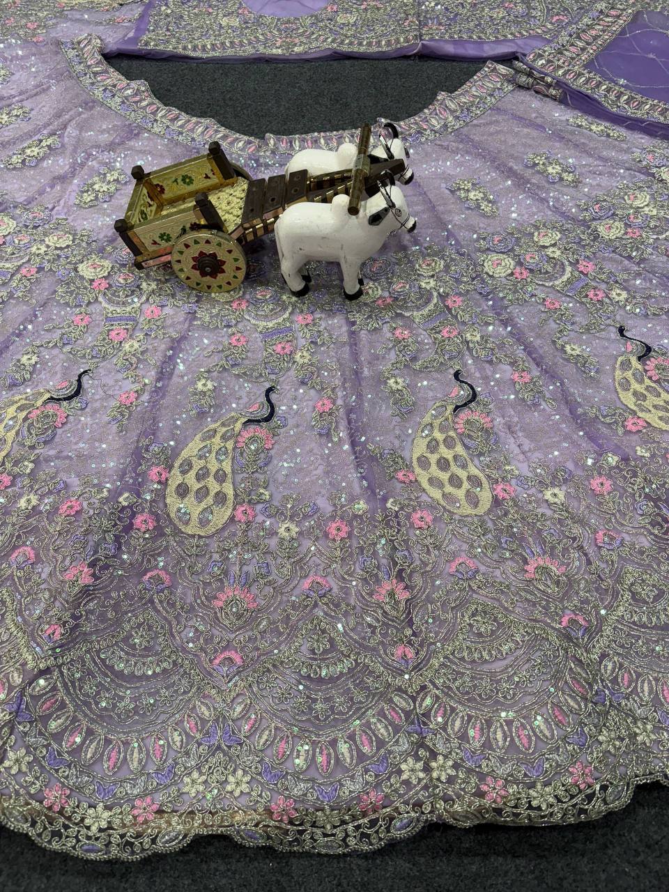 Soft Butterfly Net Lehenga with Coding Sequins Work &amp; Cancan Canvas Layers | Lavender
