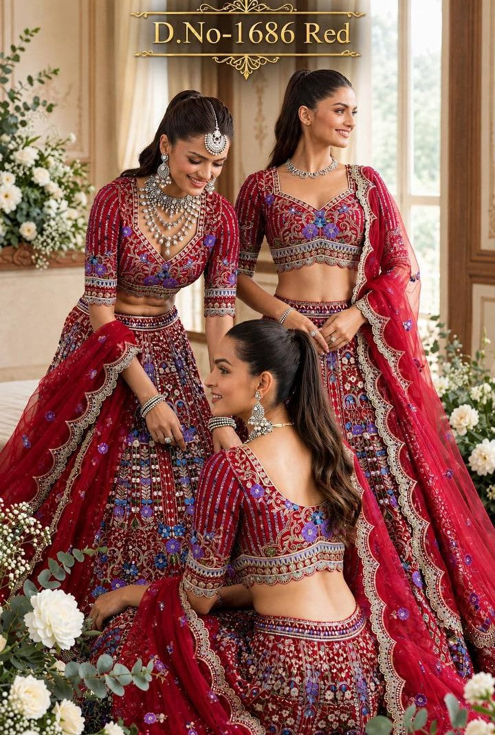 DESIGNER BRIDALRED WEDDINGLEHENGA