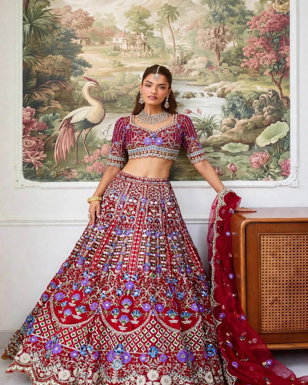 DESIGNER BRIDALRED WEDDINGLEHENGA