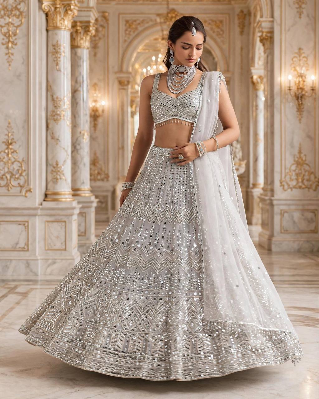 Premium Faux Georgette Lehenga with Sequins Embroidery &amp; Butterfly Net Dupatta