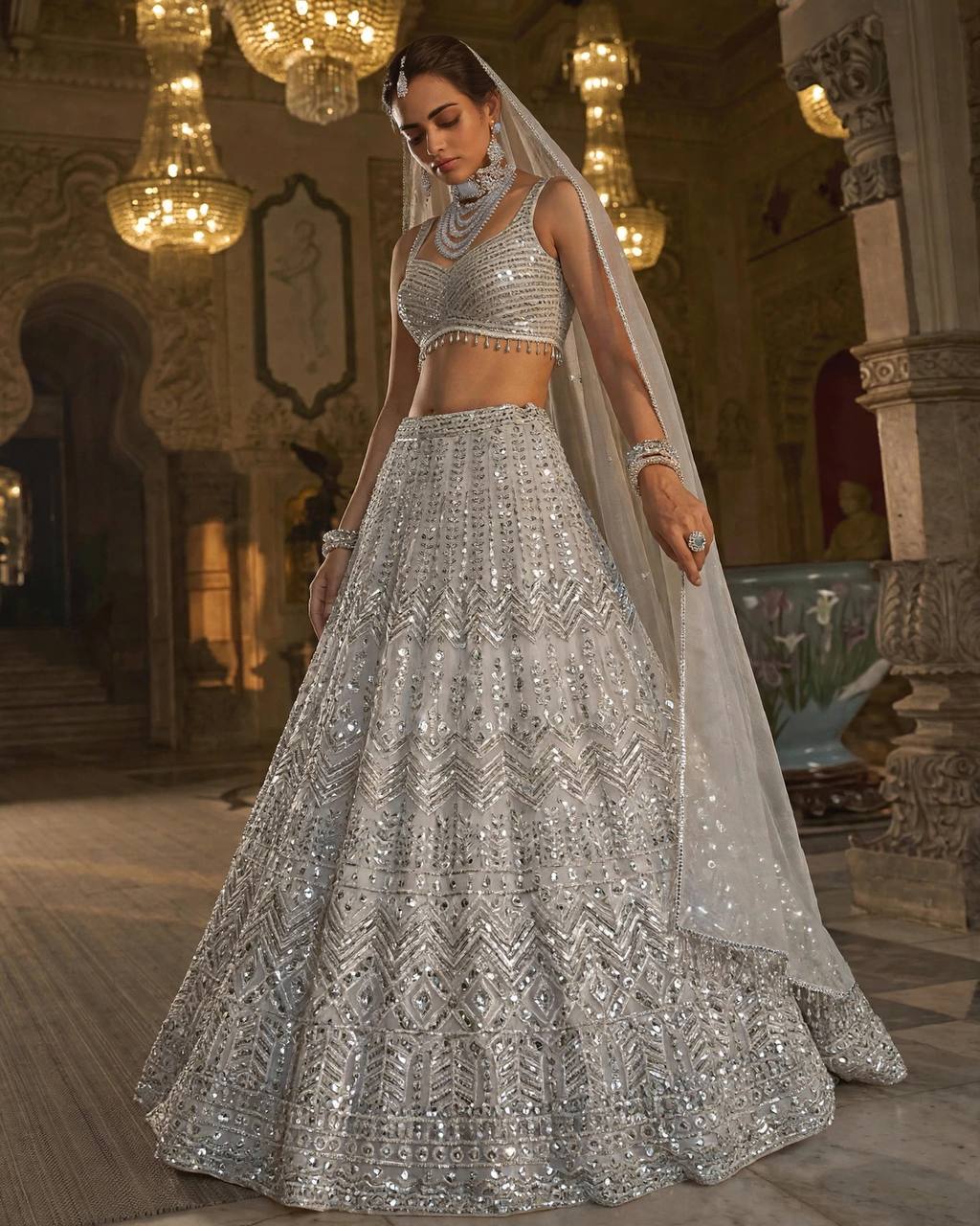 Premium Faux Georgette Lehenga with Sequins Embroidery &amp; Butterfly Net Dupatta