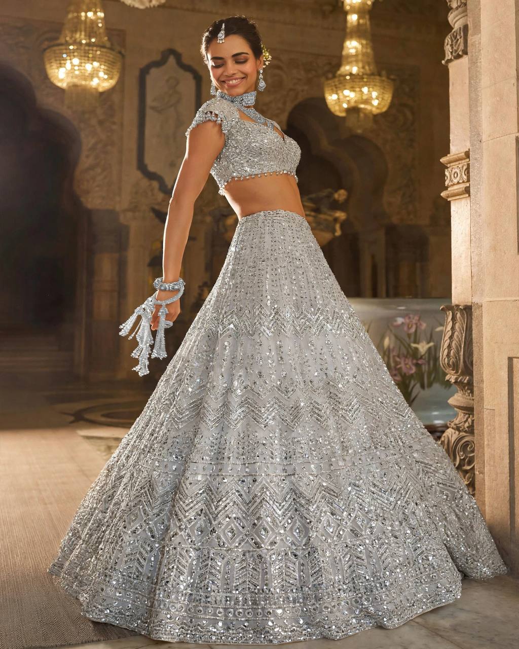 Premium Faux Georgette Lehenga with Sequins Embroidery &amp; Butterfly Net Dupatta