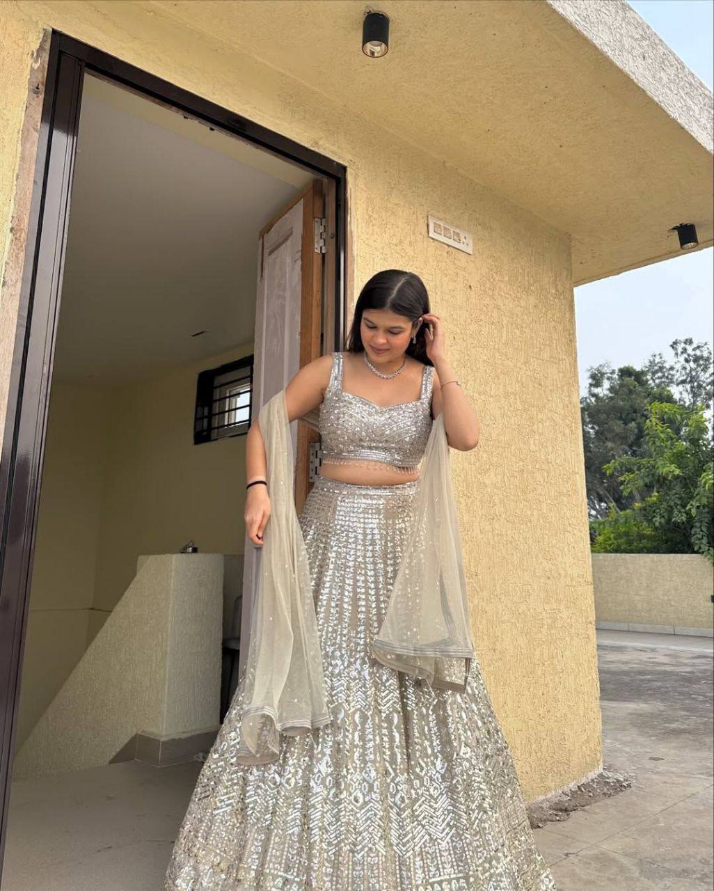 Premium Faux Georgette Lehenga with Sequins Embroidery &amp; Butterfly Net Dupatta