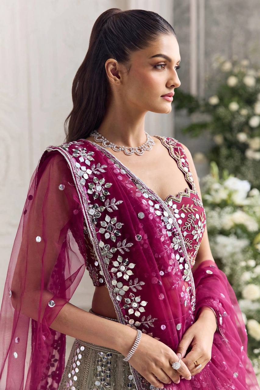 Premium Faux Georgette Lehenga with Sequins Embroidery &amp; Butterfly Net Dupatta