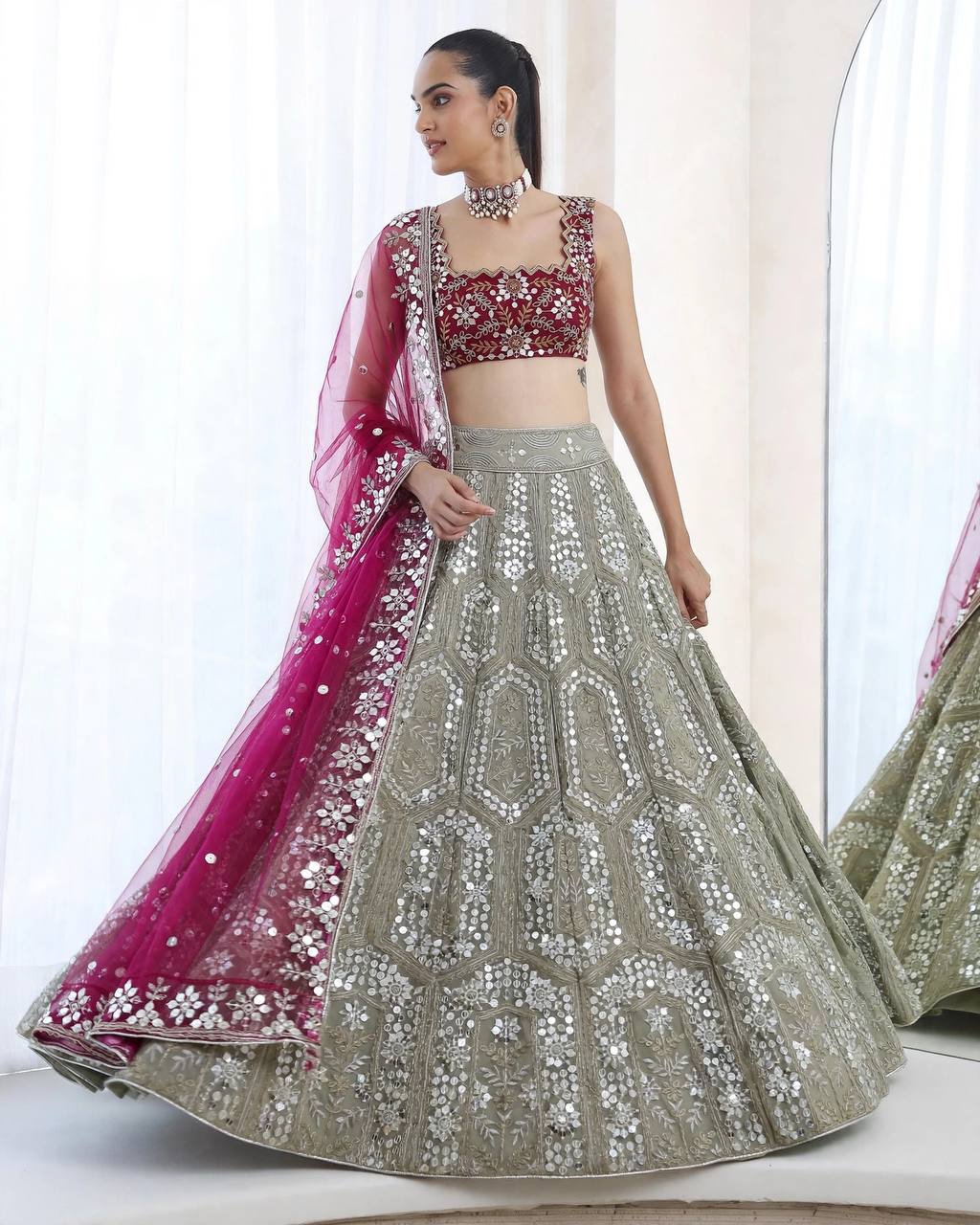 Premium Faux Georgette Lehenga with Sequins Embroidery &amp; Butterfly Net Dupatta