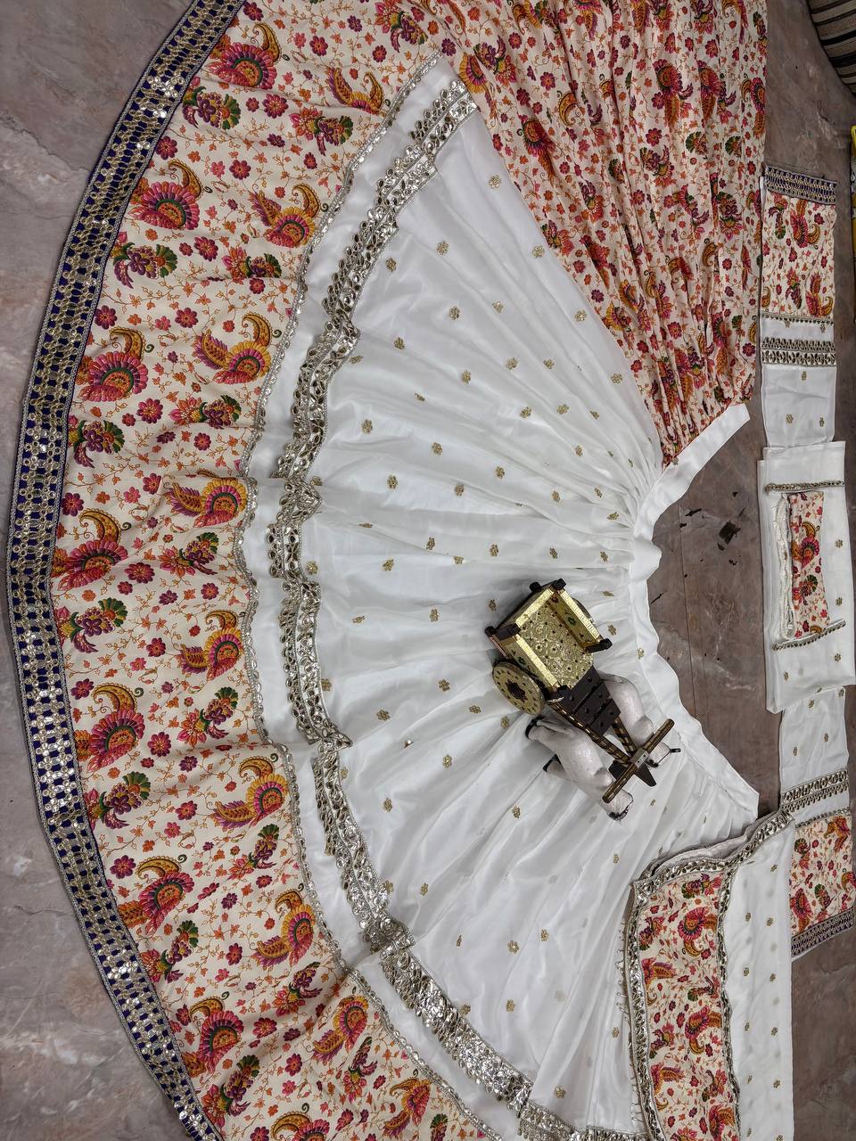 Navratri Special Muslin Silk &amp; Fox Georgette Lehenga with Digital Print &amp; Foil Mirror Work
