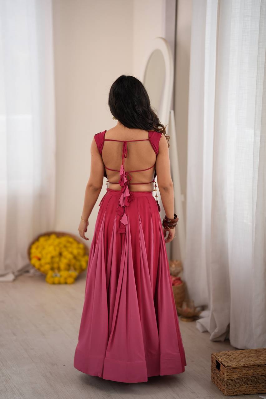 NAVRATRIHeavy Rayon Lehenga Choli with Fancy Lagdi Patta Lace &amp; Mirror Work | Fully Stitched