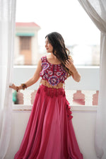 NAVRATRIHeavy Rayon Lehenga Choli with Fancy Lagdi Patta Lace &amp; Mirror Work | Fully Stitched
