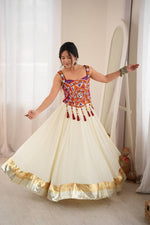 NAVRATRI Heavy Rayon Lehenga Choli with Fancy Lagdi Patta Lace &amp; Mirror Work