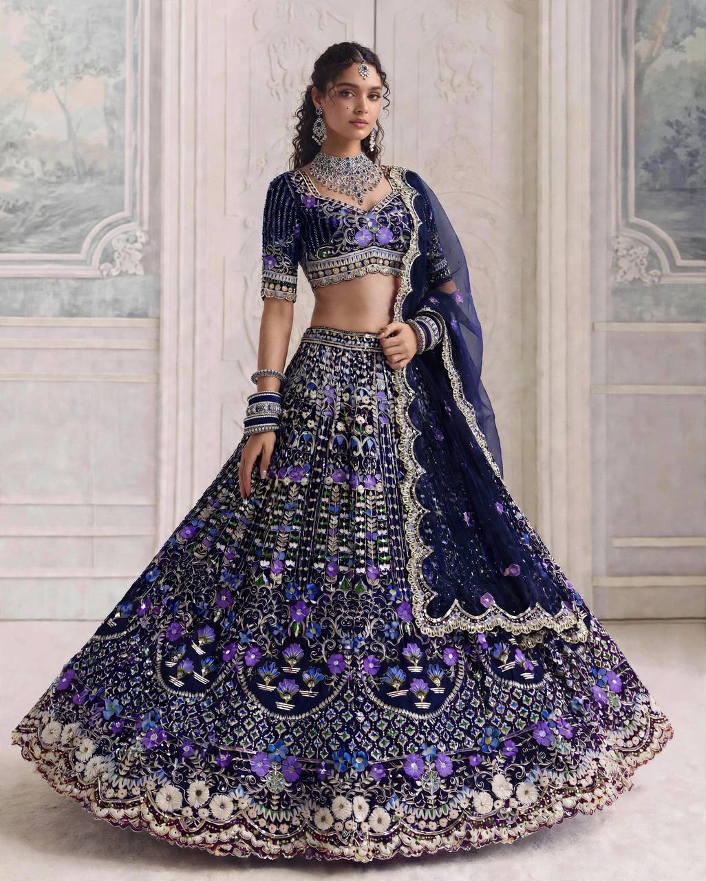 BLUE WEDDING BRIDAL DESIGNER LEHENGA
