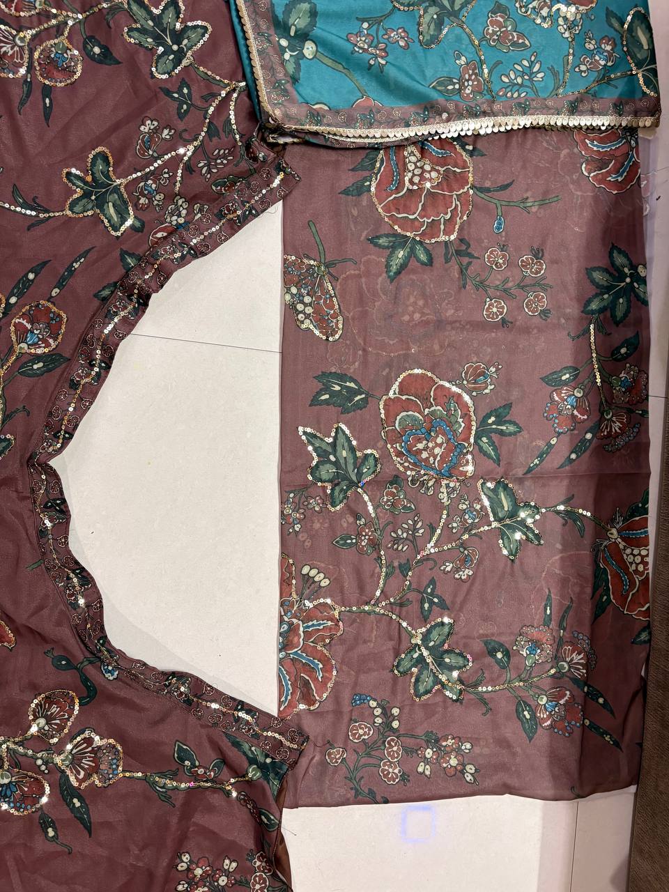 Georgette Lehenga with Digital Print &amp; Sequence Figure Work | Can-Can Canvas Layers