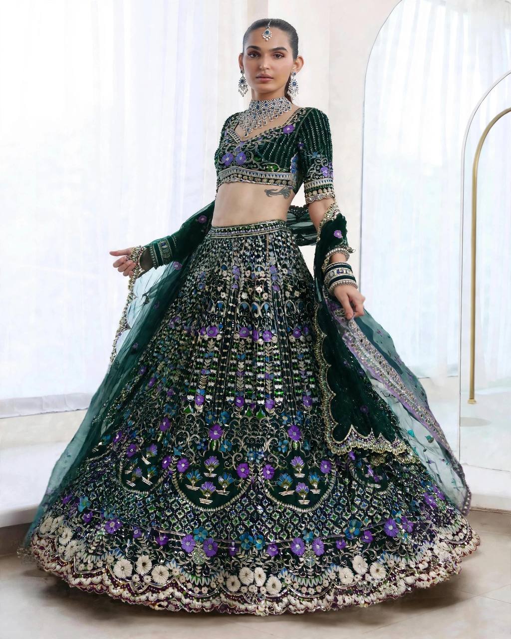 WEDDING BRIDAL GREENHEAVY MONO SATIN SILK