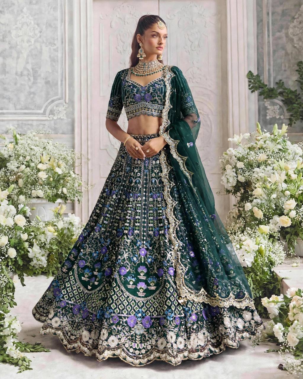 WEDDING BRIDAL GREENHEAVY MONO SATIN SILK