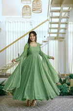 Gown with Pent &amp; Dupatta Set – Elegant Ethnic Wear with Foil Work