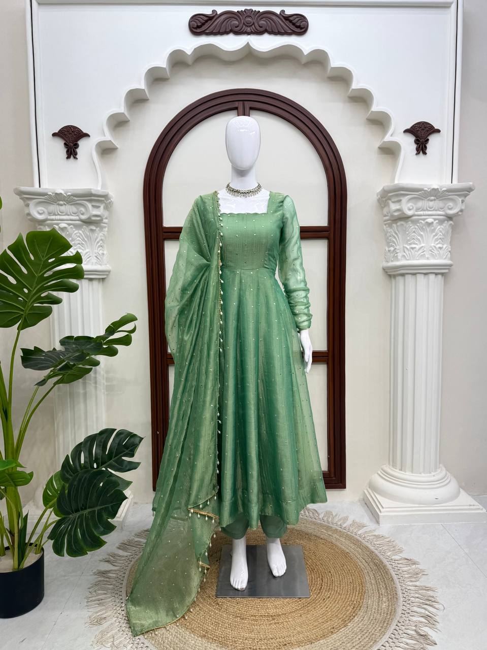 Gown with Pent &amp; Dupatta Set – Elegant Ethnic Wear with Foil Work