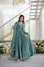 Gown with Pent &amp; Dupatta Set – Elegant Ethnic Wear with Foil Work