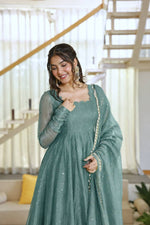 Gown with Pent &amp; Dupatta Set – Elegant Ethnic Wear with Foil Work
