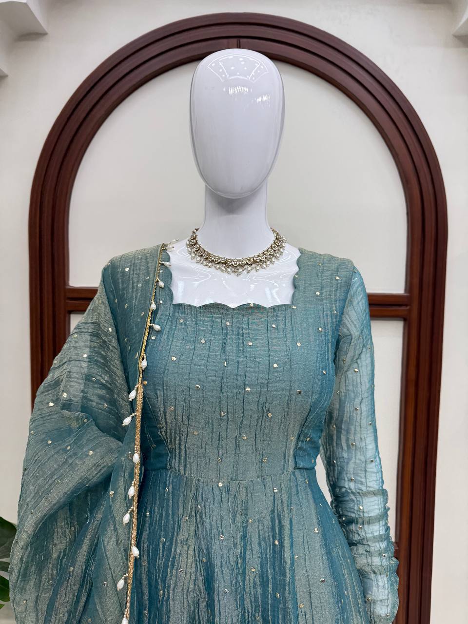 Gown with Pent &amp; Dupatta Set – Elegant Ethnic Wear with Foil Work