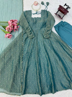 Gown with Pent &amp; Dupatta Set – Elegant Ethnic Wear with Foil Work