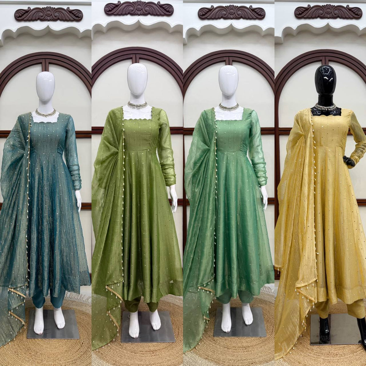 Gown with Pent &amp; Dupatta Set – Elegant Ethnic Wear with Foil Work