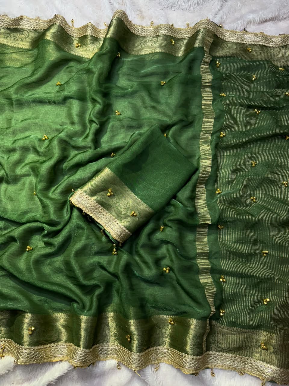 VIRAL- 2Fancy Chiffon Saree Ghungroo Hand Work Moti Lace with Blouse