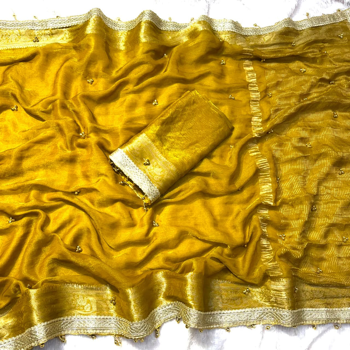 VIRAL- 2Fancy Chiffon Saree Ghungroo Hand Work Moti Lace with Blouse