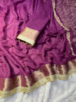 VIRAL- 2Fancy Chiffon Saree Ghungroo Hand Work Moti Lace with Blouse