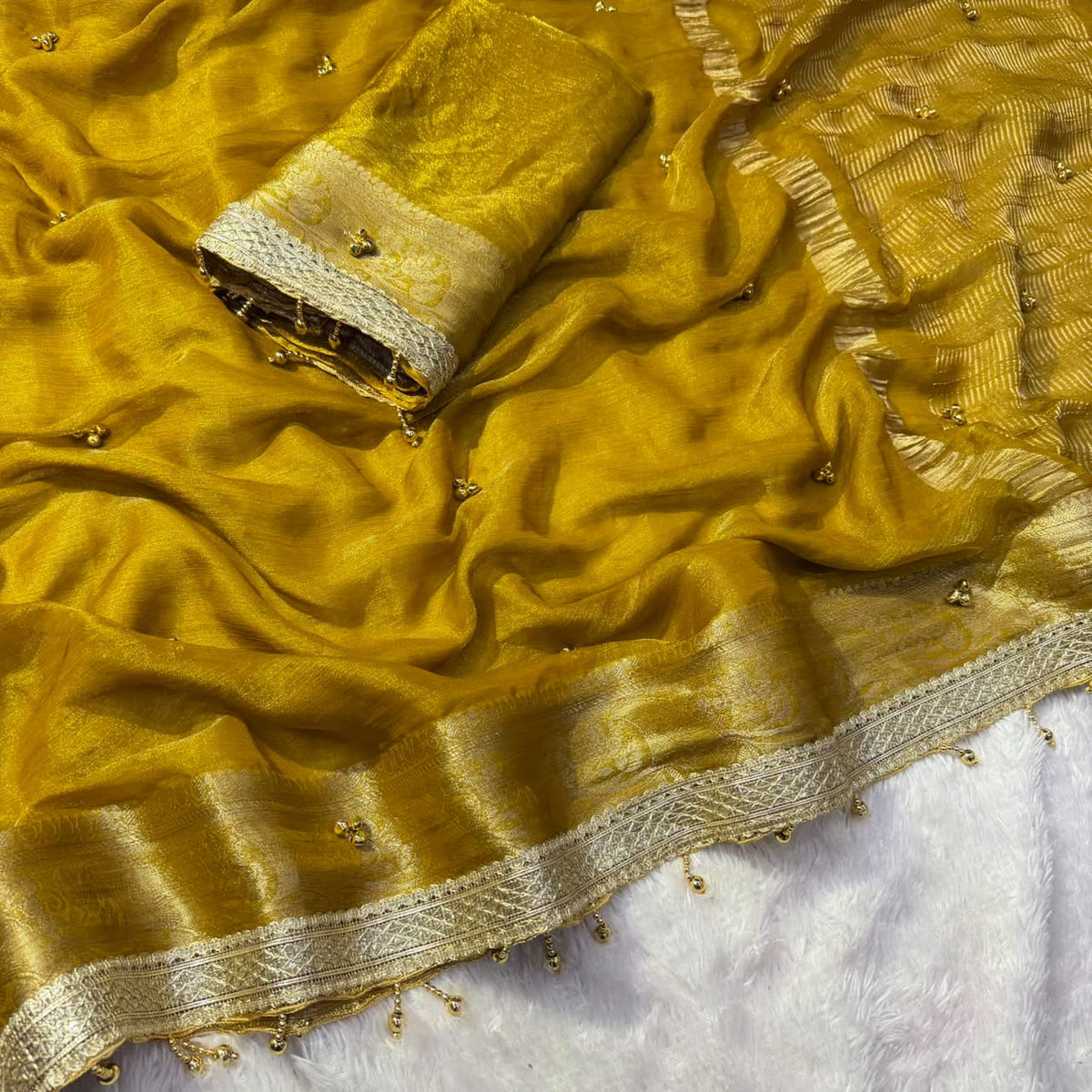 VIRAL- 2Fancy Chiffon Saree Ghungroo Hand Work Moti Lace with Blouse