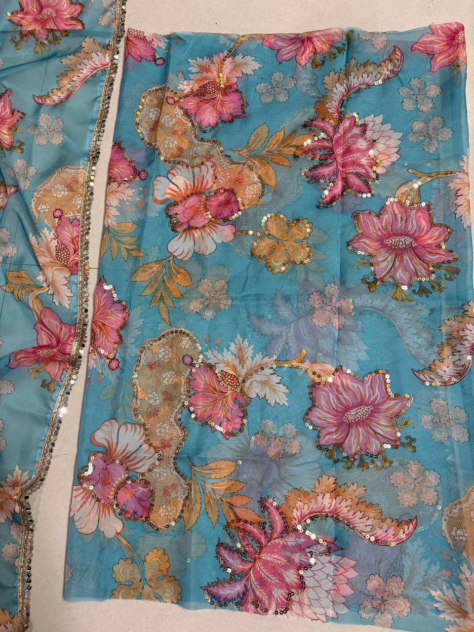 Digital Print and Real Mirror, Sequence Figure Work Saree