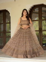 Brown Sequins Embroidered Lehenga Choli with Dupatta for Women Party Wear