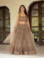 Brown Sequins Embroidered Lehenga Choli with Dupatta for Women Party Wear