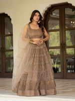 Brown Sequins Embroidered Lehenga Choli with Dupatta for Women Party Wear