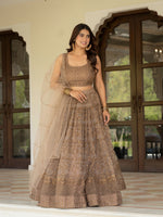 Brown Sequins Embroidered Lehenga Choli with Dupatta for Women Party Wear