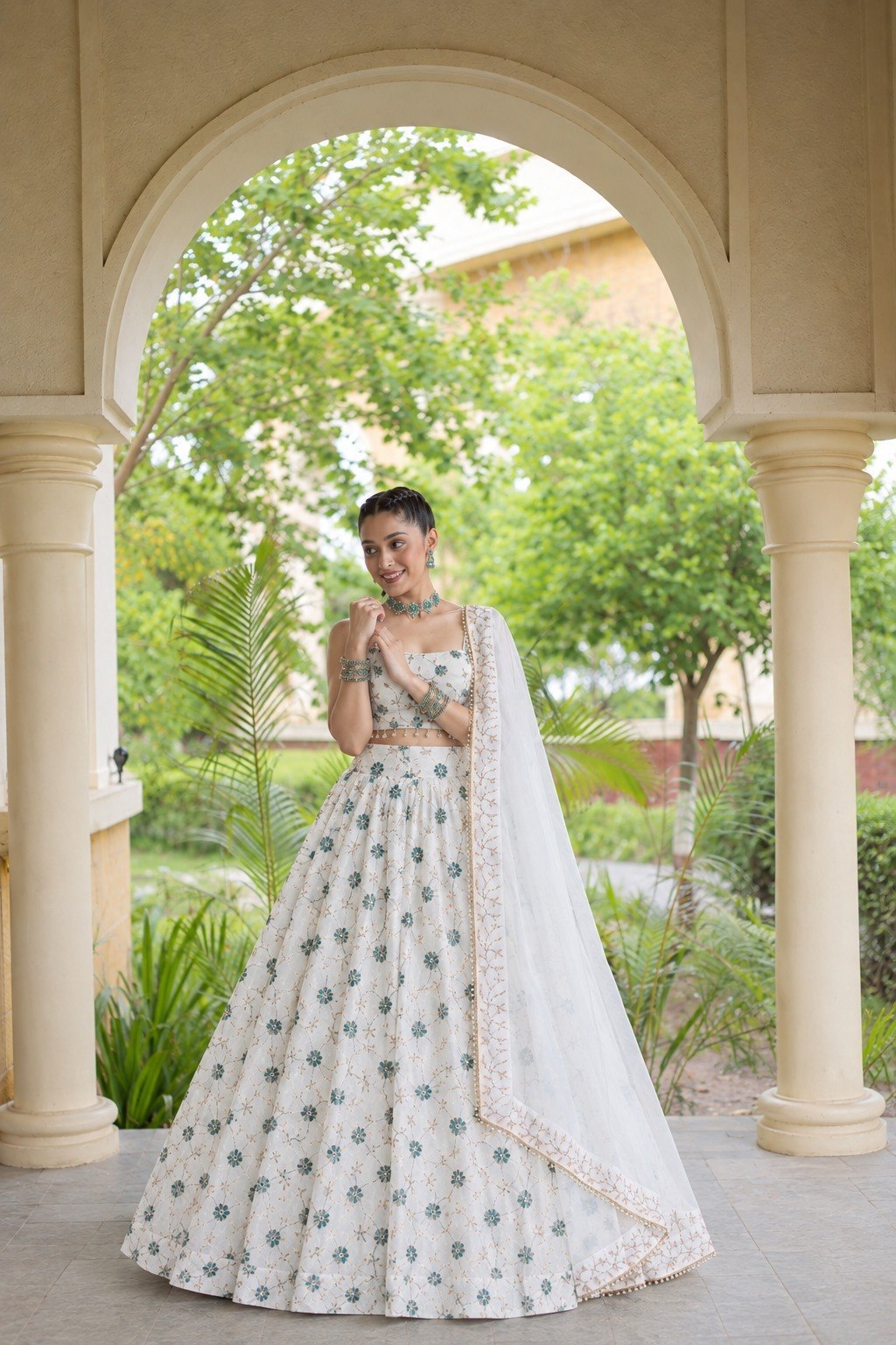 White Floral Embroidered Lehenga Choli with Dupatta for Women Wedding Wear